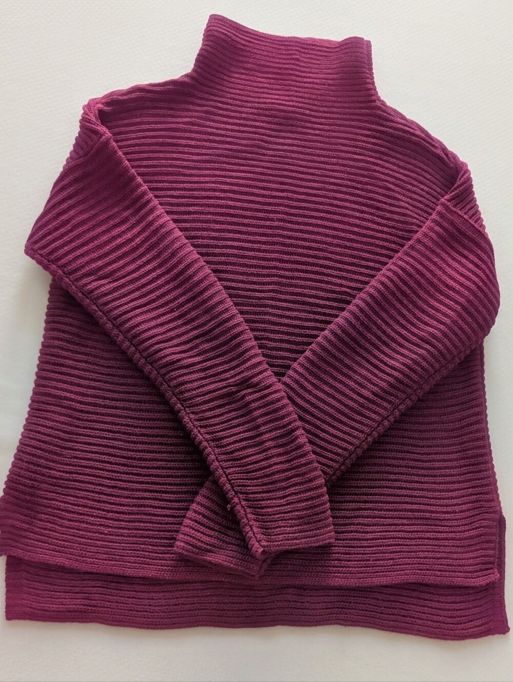 Vince Camuto Mock Neck Sweater Burgundy Rib Knit Sz S